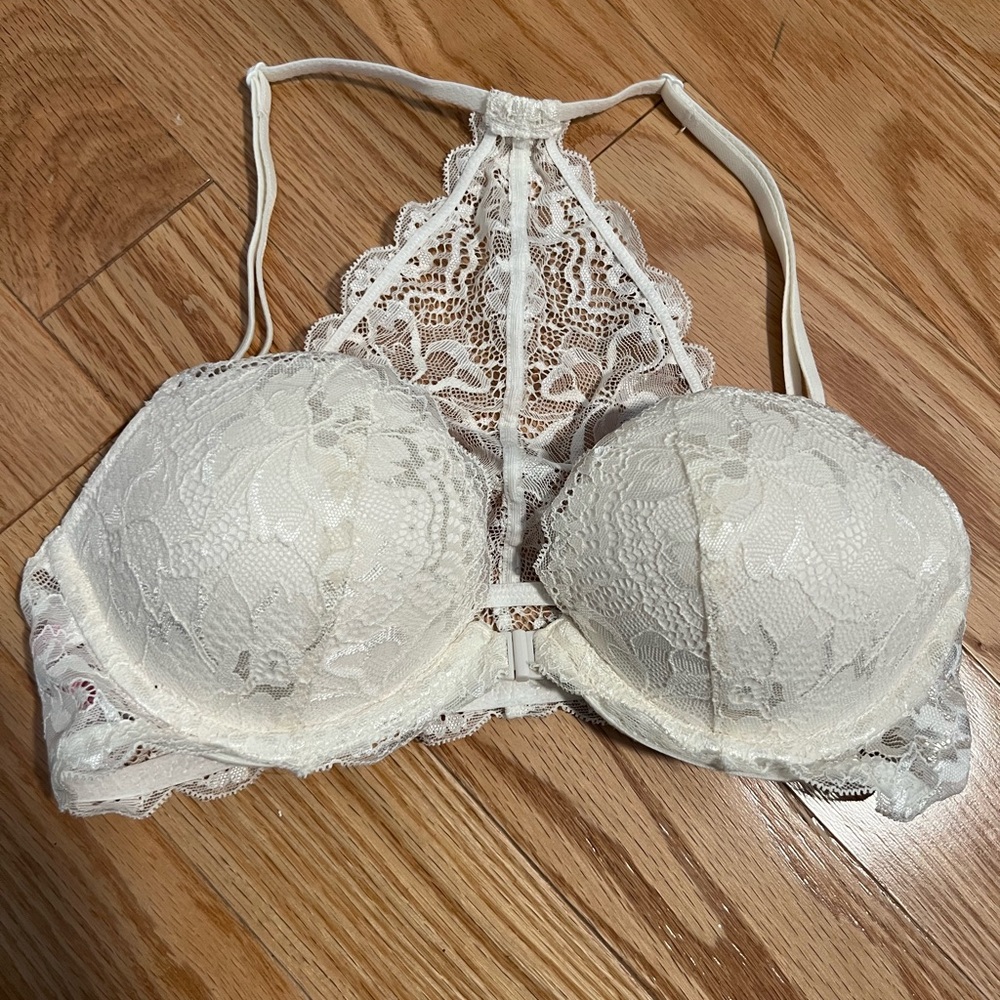 NEW Victoria’s Secret Date Racerback lace bra cream lace front closure push up